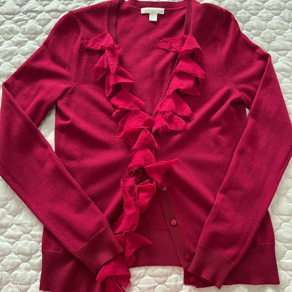 New York & Company Red Ruffle Cardigan Sweater